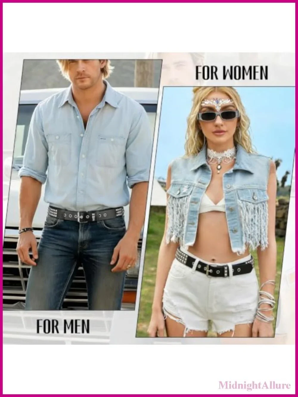 Studded Belt PU Leather Punk Rock Rivet Grommet Pyramid Studs Jeans Pants